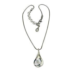 Retired Brighton Drop Necklace Double Sided Pendant Adjustable Silver Tone